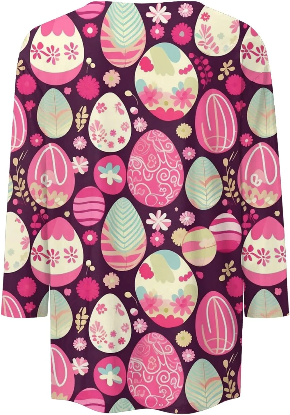 Womens Cute Bunny Rabbit Print T Shirt Happy Easter Graphic Tee 3/4 Length Sleeve Round Neck Blouse Casual Easter Top