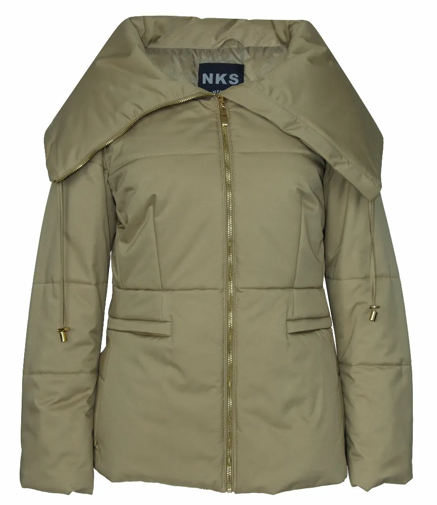 Women's Full Zip High Mock Neck Puffer Parka