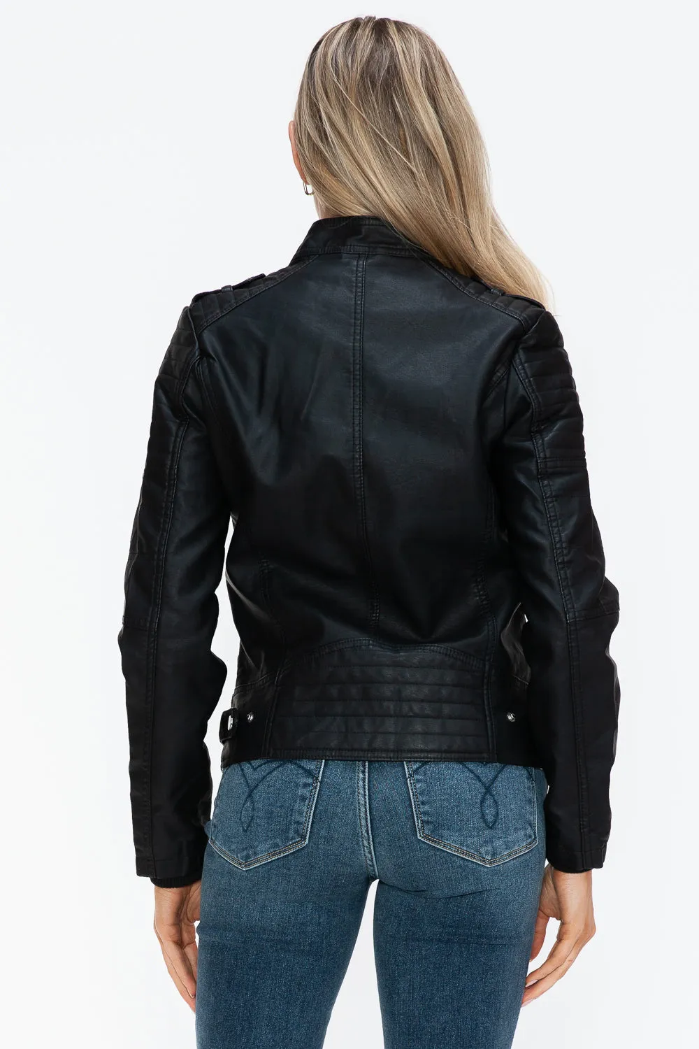 Women's PU Leather Biker Jacket with Side Zip Pockets